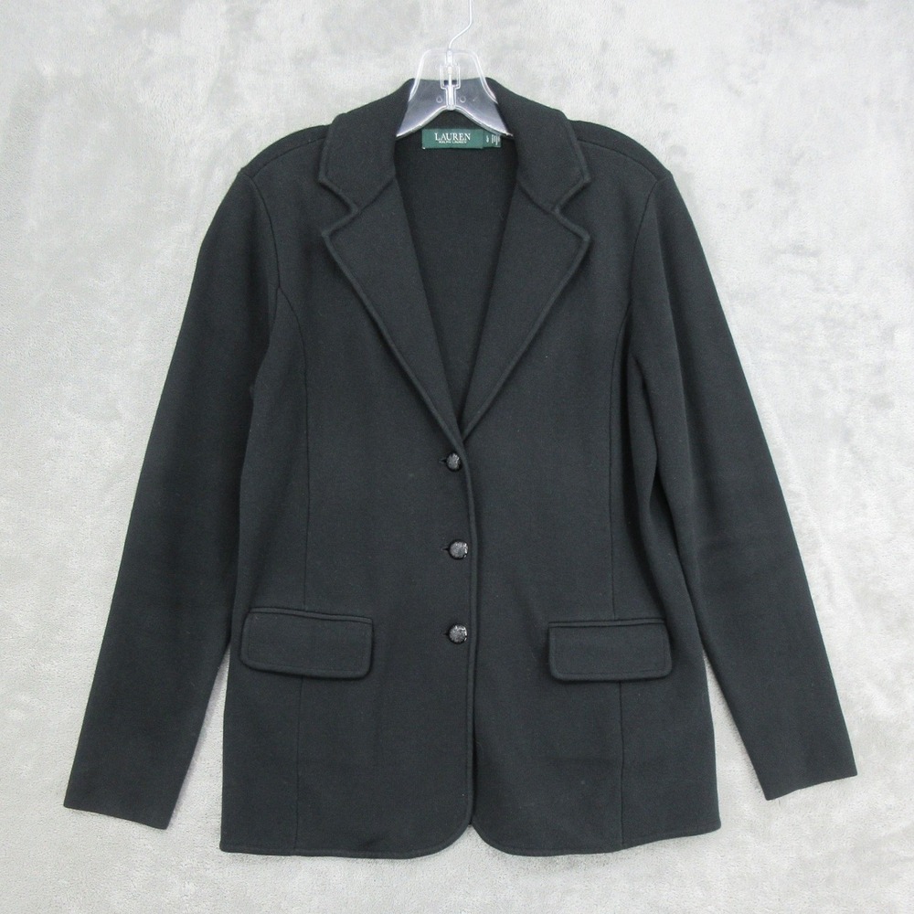 Ralph Lauren Sweater Blazer Womens Size L Button Front Crest Buttons Fitted Knit